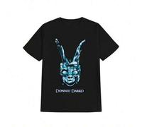 Shein Camisetas gráficas de disfraces de Halloween - Camiseta gráfica negra para hombre - Estampado de calavera de conejo inspirado en Donnie Darko, cuello