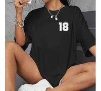 Shein Camisetas personalizadas oversize para mujeres, se pueden personalizar con tu número, logo, nombre/texto/número de la suerte, camisetas negras, camise