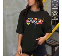 Shein Camisetas sueltas con estampado de letras coloridas para mujer, tops de verano, serie K-Pop warrior, tops de algodón puro, ropa de mujer, ropa de vera