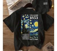 Shein Camisetas talla grande, camisetas casuales de verano, con estampado digital de la pintura "Noche estrellada" de Van Gogh y el patrón de 1853, tops cóm