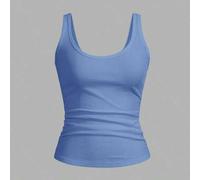 Shein Camisola básica casual sin mangas con espalda de corredor, escote en U profundo y acanalado estrecho, color blanco -C