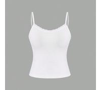 Shein Camisola de punto acanalado con encaje de unicolor y parche, Top de tanque casual de verano