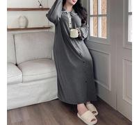 Shein Camisón casual holgado de manga larga con cuello Peter Pan y encaje de contraste en la parte delantera semiabierta, tallas grandes, para primavera/oto