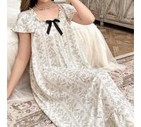 Shein Camisón con estampado floral de glicinia, volantes y lazo, perfecto para el verano. Elegante y acogedor vestido holgado con exuberante esplendor flora