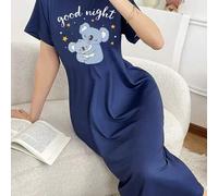 Shein Camisón de mujer con estampado de koala en azul, vestido largo de noche de verano de manga corta "Buenas noches" holgado para estar en casa, Camisón d