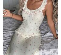 Shein Camisón de punto jacquard con volantes con estampado floral, esplendor floral abundante, detalles acogedores y elegantes