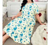 Shein Camisón largo con estampado de corazones, volantes en el bajo y mangas cortas, vestido de dormir tipo "Moo Moo" de talla grande