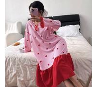 Shein Camisón largo de mujer con estampado de corazones a rayas, bloque de color y volantes en el bajo, para invierno, Camisón tipo "Moo Moo"