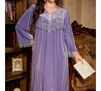 Shein Camisón largo de terciopelo bordado con cuello en V y medio botón estilo vintage para mujer Palace Nights, adecuado para exteriores de otoño/invierno,