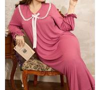 Shein Camisón largo elegante y romántico con cuello Peter Pan, parches de encaje y volantes con lazo, adecuado para el Día de San Valentín, talla grande par