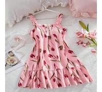 Shein Camisón sin mangas con estampado de tulipanes para mujer - Camisola sexy de lencería para estar en casa