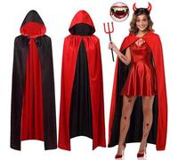 Shein Capa reversible con capucha y cuello alto, disfraz de capa de vampiro negro y rojo, capa de Drácula unisex con cicatriz de tatuaje, disfraz de vampiro