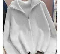 Shein Cárdigan con cremallera para mujer de otoño/invierno, suéter holgado de punto acanalado de estilo de Oriente Medio, chaqueta casual de manga larga sua