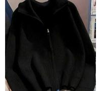 Shein Cárdigan con cremallera para mujer de otoño/invierno, suéter holgado de punto acanalado de estilo de Oriente Medio, chaqueta casual de manga larga sua