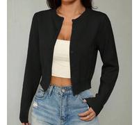 Shein Cardigan corto casual de un solo pecho de unicolor para mujer, suéter de punto negro, ropa de otoño para mujeres, mujeres de talla pequeña