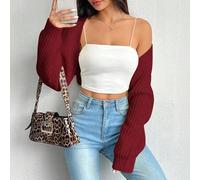 Shein Cárdigan corto de punto acanalado con mangas raglán estilo ballet para mujer, sin top con tirantes, color rojo, ideal para Año Nuevo, Acción de Gracia