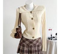 Shein Cárdigan de punto acanalado vintage Y2K Babe, manga larga, cintura estrecha, suéter corto de unicolor, blanco crema, para otoño, escuela y graduación