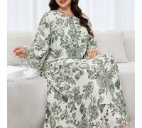 Shein Cárdigan largo y elegante de manga larga con cuello en V y estampado completo, estilo tradicional turco y árabe, para mujer de talla grande, modesto t
