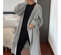 Shein Cárdigan largo y suelto de manga larga con hombros caídos de color gris sólido, para otoño e invierno, casual gris, negocios, otoño, regreso a casa, c
