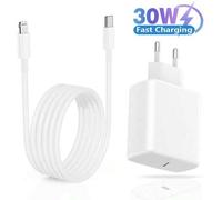 Shein Cargador de pared de 30W con enchufe tipo C, E, F de 220-240V, estilo a juego, fase 3, con adaptador USB-C y cable USB-C a Lightning de 1m/2m, compati