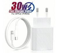 Shein Cargador de pared de carga rápida de 30W UE y cable de carga rápida de 3.3 pies/100 cm de Tipo C a Lightning, línea de transferencia de datos de alta