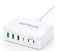 Shein Cargador rápido ANYKON con enchufe europeo, 6 puertos de 65 W (165 W en total), conector tipo C/USB-A, compatible con Apple, Android, tabletas, smartp