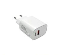 Shein Cargador rápido de 20W con enchufe GaN para la UE, cargador de pared con doble puerto USB-A y USB-C PD de carga rápida, cargador de viaje compacto y p