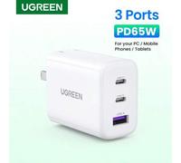 Shein Cargador rápido UGREEN de 65W, 3 puertos Tipo C PD compatible con SAMSUNG S24 Ultra Tablet, compatible con iPhone 16/15/14 Pro Max, compatible con SFC