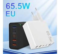 Shein Cargador rápido USB-C de 65.5W (2 puertos USB-C + 3 puertos USB-A), cargador compacto con PD para MacBook, 17/16/15/14, iPad y talla grande - Carga su