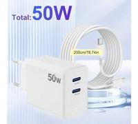 Shein Cargador USB C de 50W GaN con 2 puertos, cargador rápido de viaje con cable USB C de 2M, compatible con MacBook Pro/Air, iPad Pro, Pixel, 16/15/Pro, G