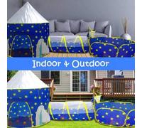 Shein Carpa de juego de 3 en 1 con forma de estrella azul, túnel de piscina de pelotas y castillo, para juego de interior y exterior, escondite y base secre