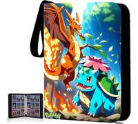 Shein Carpeta para cartas Pokémon de 4/9 bolsillos, carpeta de tarjetas de trading premium con cremallera, carpeta de recolección de bolsillos dobles de PU,
