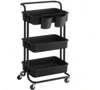 Shein Carrito móvil con 3 Niveles, con Ruedas, Estante de Almacenamiento, con asa, 2 recipientes, 2 Frenos, cestas de plástico, Montaje fácil, para Dormitor