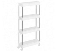 Shein Carro de Almacenamiento de 4 Niveles, Carrito con Ruedas, Carro de Cocina, Ahorro de Espacio, para Baño, Oficina, 14,4 x 42 x 86 cm, Blanco Nube, Vuel