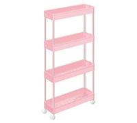 Shein Carro de Almacenamiento de 4 Niveles, Carrito con Ruedas, Carro de Cocina, Ahorro de Espacio, para Baño, Oficina, 12,5 x 40 x 88 cm, Negro Tinta/Rosa