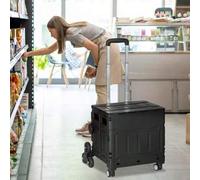 Shein Carro de compra plegable HOMCOM, portátil hasta 80 kg, carro de compra con mango telescópico ajustable, sube escaleras con tapa, carro de transporte
