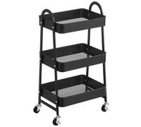 Shein Carro móvil, Carrito de Almacenamiento de 3 Niveles, Marco de Acero, con Mango, 2 Frenos, Montaje fácil, para Dormitorio, lavadero del baño, Negro