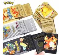 Shein Cartas 55 Piezas (Serie Rara Vmax, V, Gx, EX) Pikachu Charizard Arceus Oro Plata Negro Colorido Arcoíris Colección de Cartas en Inglés, Español, Franc