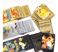 Shein Cartas de juego de mesa de Pokemon 10/55 piezas - Cartas con lámina de oro, cartas con lámina de plata, cartas con lámina negra, cartas coleccionables