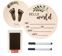 Shein Cartel de anuncio de bebé, señales de nombre de guardería para bebé de 5.9 pulgadas de diámetro con almohadilla de tinta para huellas de manos y pies