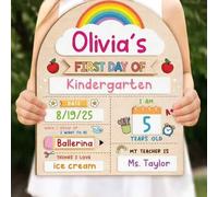 Shein Cartel de Mi Primer Día de Escuela, Pizarra de Tiza de Madera Reutilizable para Regreso a Clases, Adecuado para Preescolar y Jardín de Infantes, Fácil