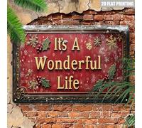 Shein Cartel metálico vintage "It's A Wonderful Life" - Placa decorativa colgante para Navidad, tema de Santa, uso multipropósito, idioma inglés, decoración