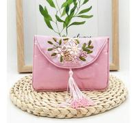 Shein Cartera bordada para mujer, embrague vintage con cremallera, monedero de gran capacidad, bolsa de almacenamiento portátil para joyas con bordado flora