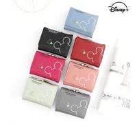Shein Cartera de Disney Mickey Mouse, monedero casual y lindo, cartera corta de mujer, cierre con cremallera, fibra de poliéster suave, para viajes y uso di