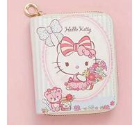 Shein Cartera de Hello Kitty de Sanrio de piel sintética, monedero cuadrado con cremallera, con ranuras para tarjetas y portallaves, estuche de almacenamien