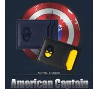 Shein Cartera de hombre Capitán América de Marvel, ultra delgada, con compartimento para tarjetas y monedas, panel trasero expandible, diseño minimalista pa