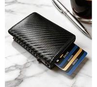 Shein Cartera inteligente compacta y ultra delgada con carcasa de metal y pop-up magnético antirrobo RFID, tríptico para hombres, regalo para esposo y novio