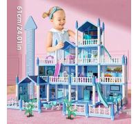 Shein Casa de juegos de castillo de princesa para niños con múltiples opciones, modelo DIY de construcción, set de casa de muñecas con bloques de construcci