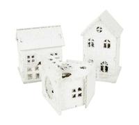 Shein Casa de madera con luces LED de Navidad, adorno de casa de madera blanca luminosa, decoración navideña del hogar, regalo para niños para Año Nuevo