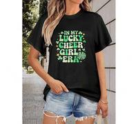 Shein Casual Comfort, Women's "In My Lucky Cheer Era" Graphic T-Shirt - 100%, Short Sleeve, Round Neck, St. Patrick's Day Shamrock Print